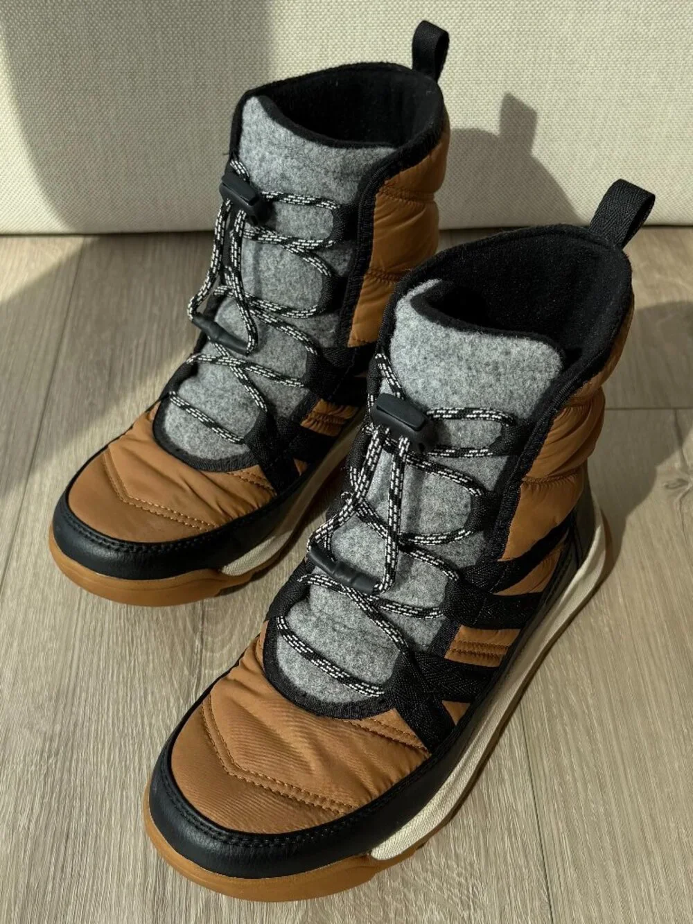 SOREL Whitney III Plus Waterproof Snow Boots Big Kids Gray Tan